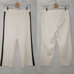 Loft Trouser Pants Wide‎ Straight Ankle Tuxedo Style Cream Black 00P 00 Petite